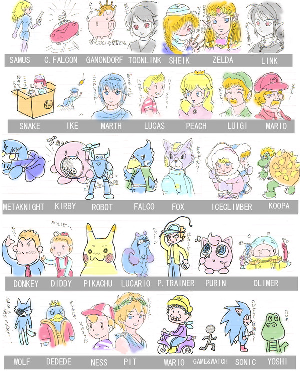 見ないでスマブラＸのキャラを描いてみた