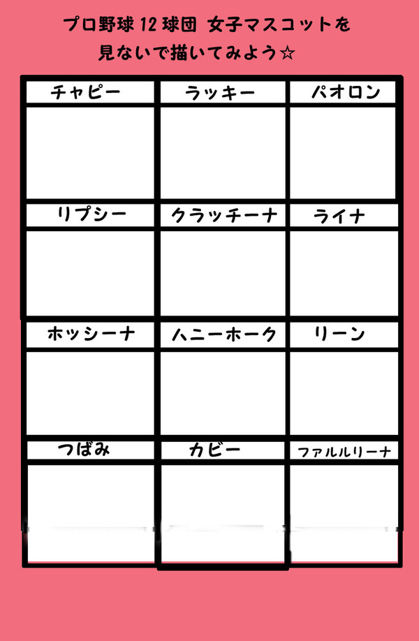 【企画】プロ野球12球団女子見ないで描いてみよう