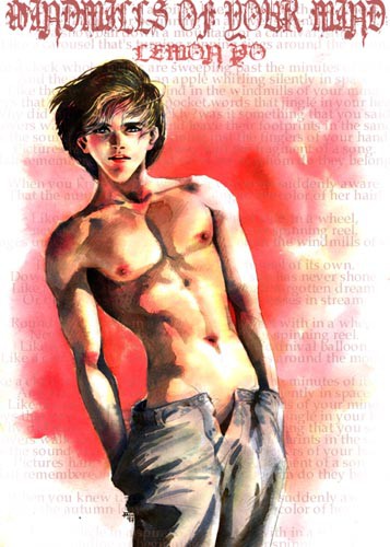 Boy in front of red