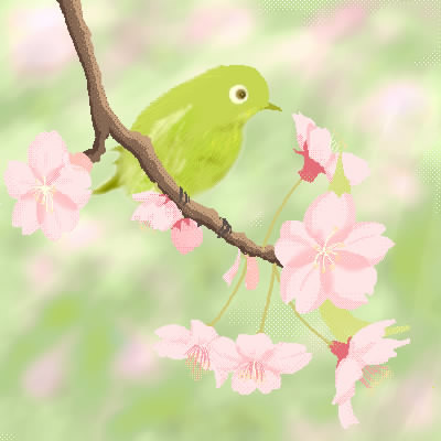 桜とメジロ