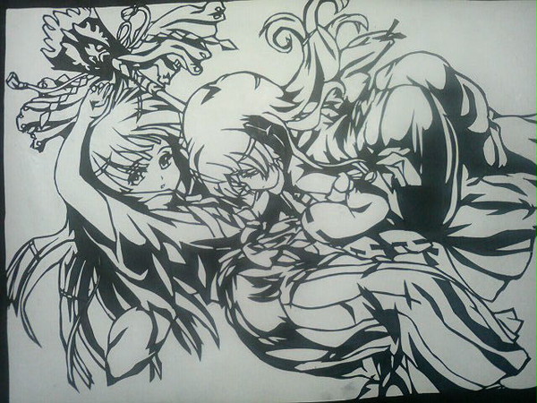 切り絵 羽入＆梨花