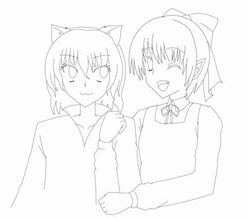 線画 「ねこねこ」