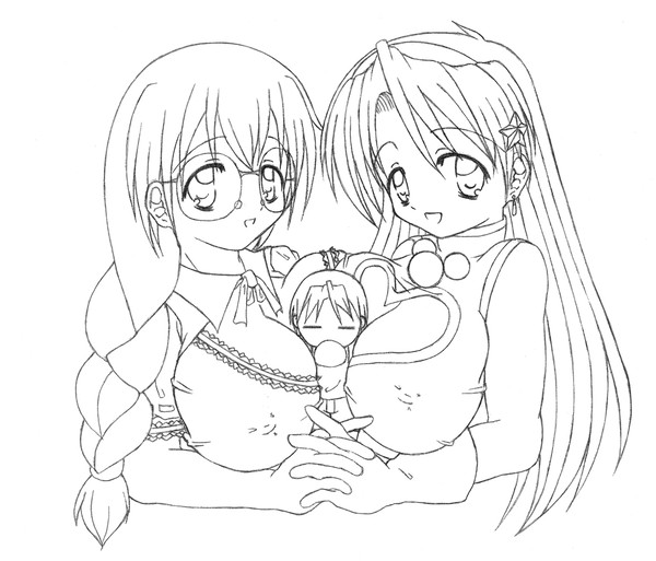 ふにふにアテナ&薫(線画)