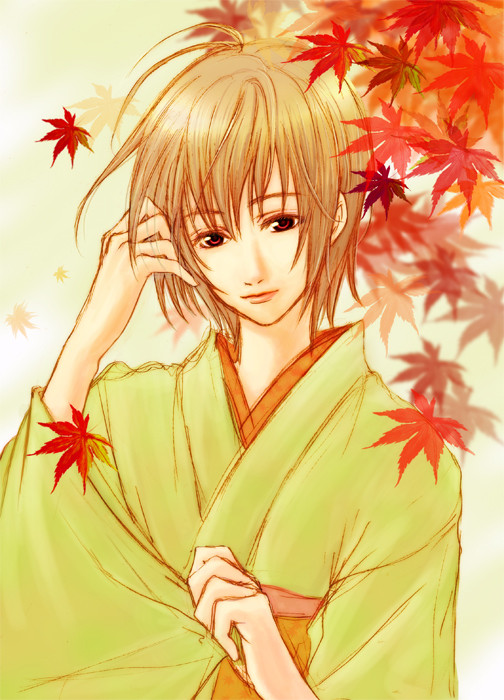 紅葉舞う下で