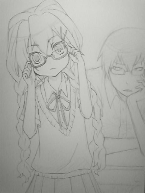 めがね×三つ編み×夏服（色塗り希望）
