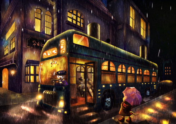 雨のバス停