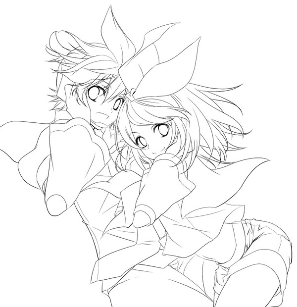 鏡音リン&鏡音レン 塗り絵線画