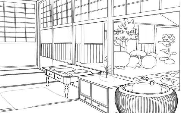 和風な書斎[線画]