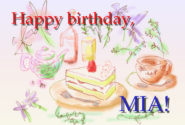 お誕生日カードシリーズ005「ケーキとお茶をどうぞ」