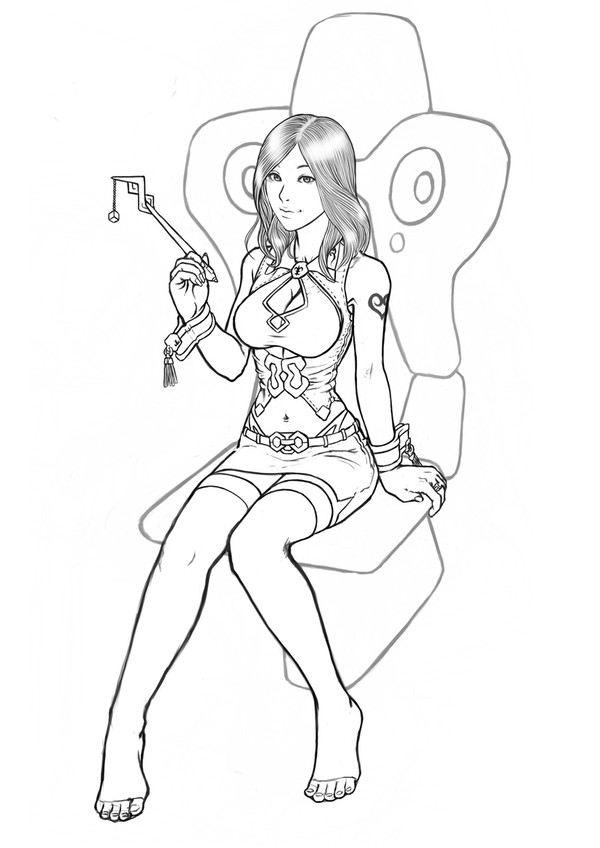 椅子に座った女性(線画)