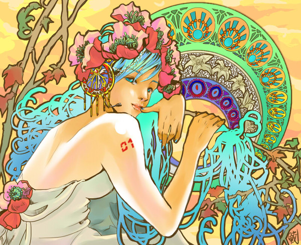 ミクをミュシャっぽく描いてみた。