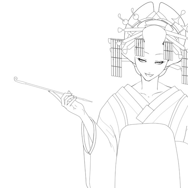 正月絵の線画（塗り絵）