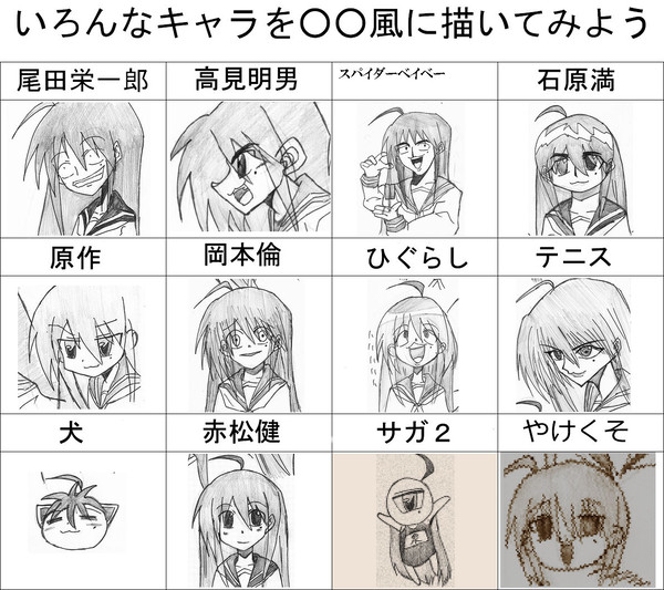 泉こなたを○○風に描いてみた