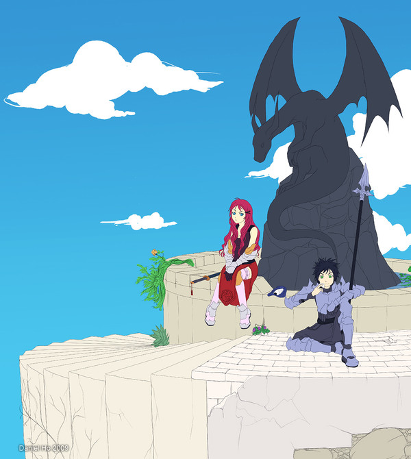 Hunters by the Dragon Statue