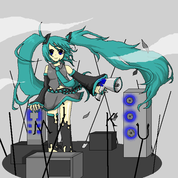 恋戦＆鎖の少女聴きながら描いたミク