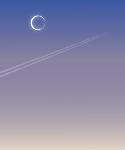 月と飛行機雲