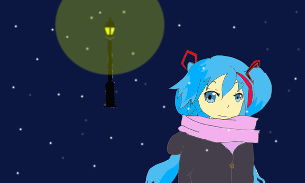 雪降る街頭で