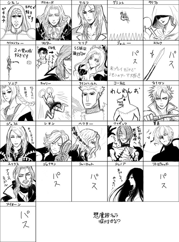 悪魔城キャラ描いてみた