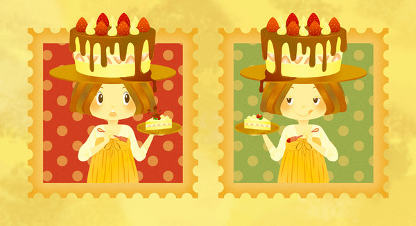 切手とケーキと女の子