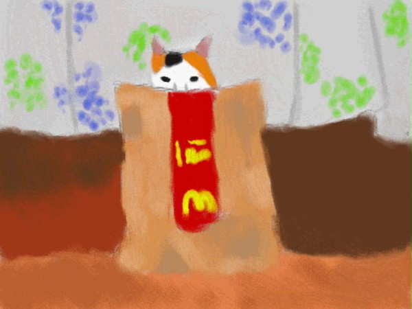 マック袋で遊ぶまんず