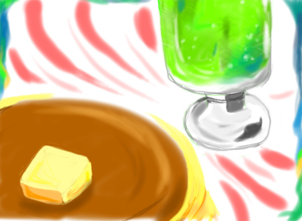 メロンソーダとふっくらパンケーキ