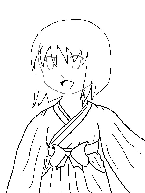 巫女の絵の下書き