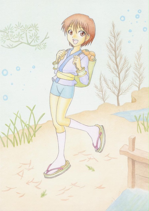 柿を運ぶ娘