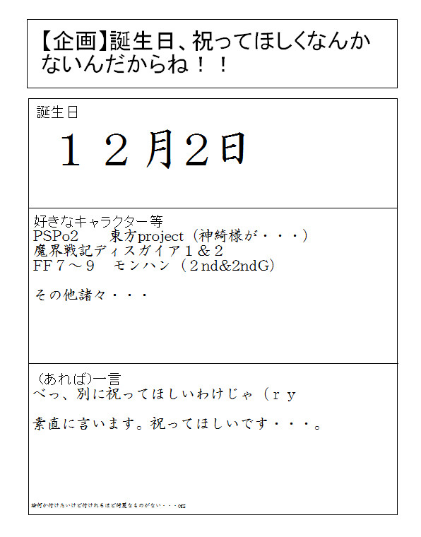 【企画】誕生日・・・祝ってもらいたいです・・・
