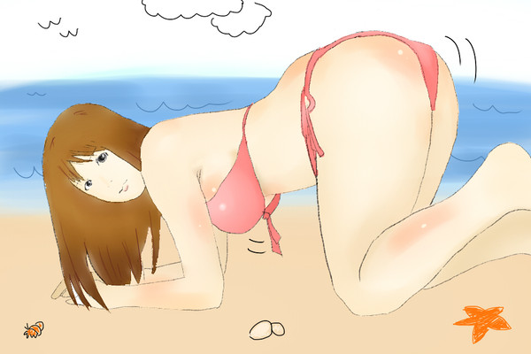 浜辺で