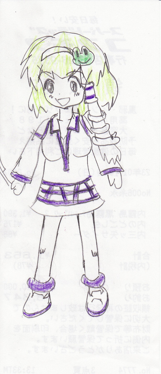 理想の早苗をレシートの裏に描いてみた。（ヘタです！）