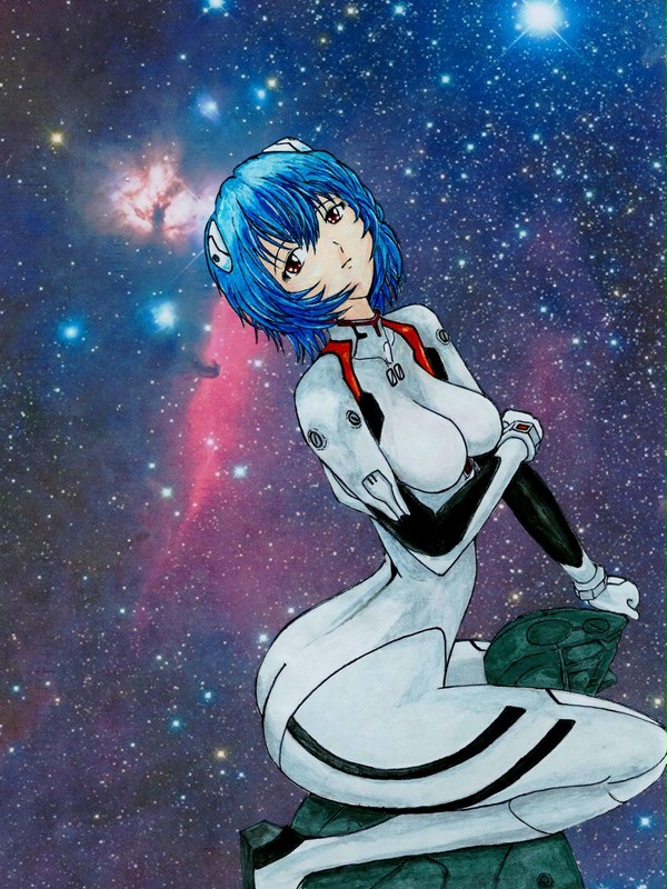 綾波レイ　馬頭星雲背景