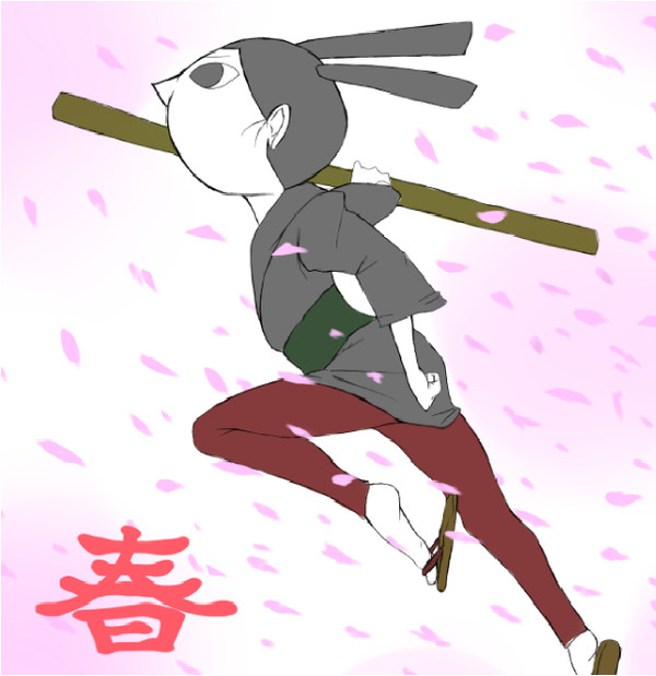 桜吹雪に舞うマキちゃん