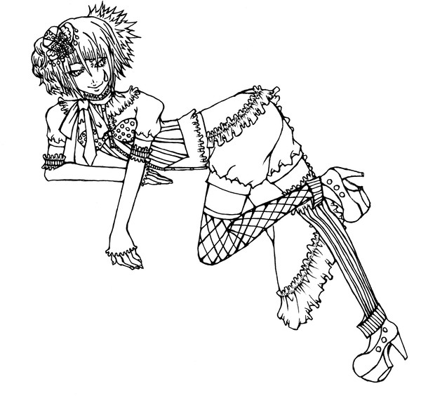 女の子ピエロ　線画