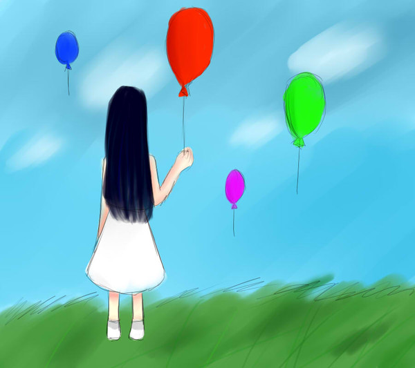 The girl and balloons