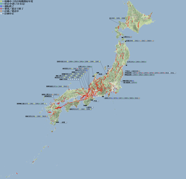 日本国内の原発と活断層の位置関係