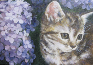 紫陽花と猫
