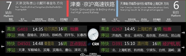 中国国鉄·天津西駅·発車案内