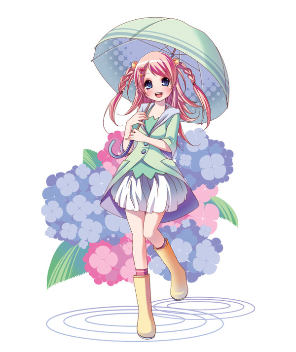 あじさいと少女