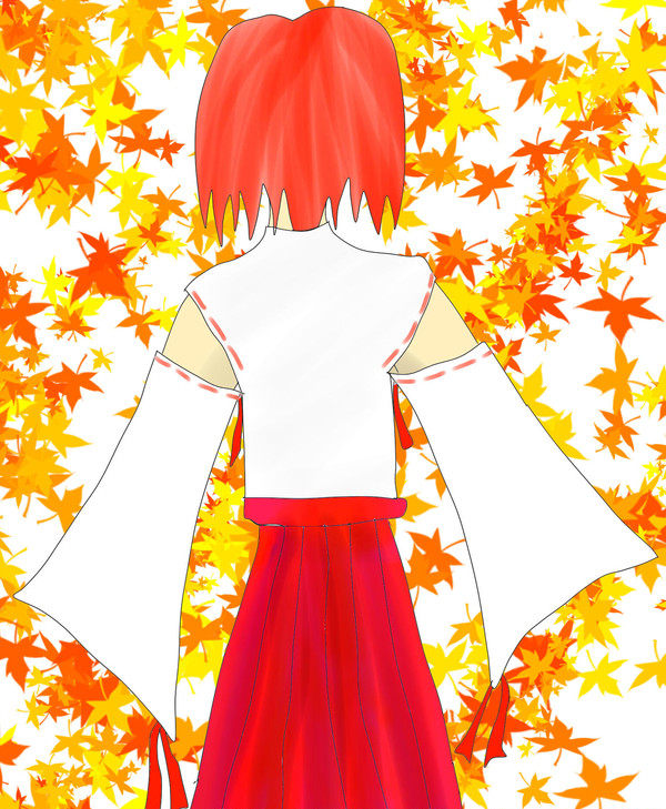 紅葉と巫女