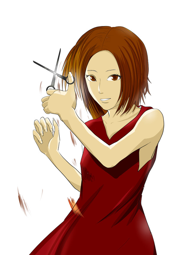 髪を切る女性