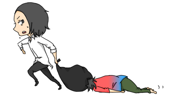 頭にかぶったｺﾞﾐ袋