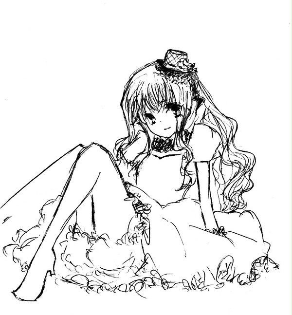 女の子　鉛筆画