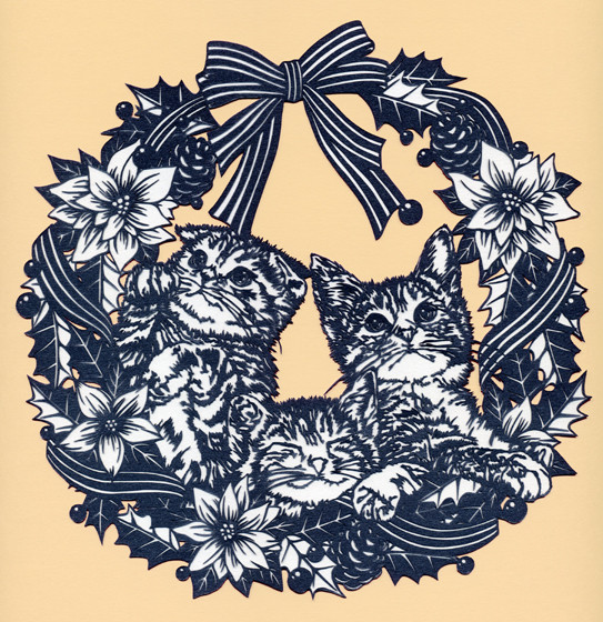 切り絵・にゃんこ33　クリスマスリースなにゃんこ