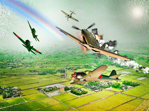 空中戦　ゼロ戦　P-39