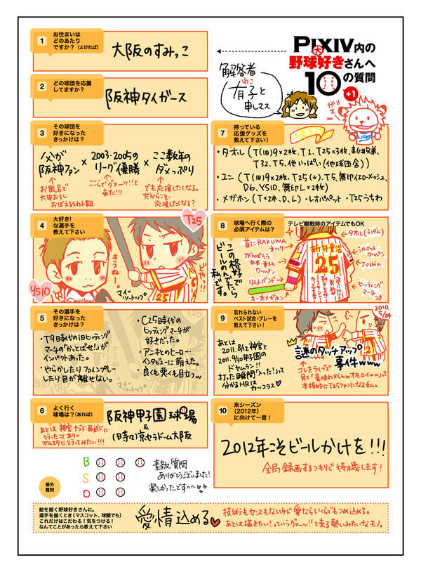 Pixiv内の野球好きさんへ10の質問