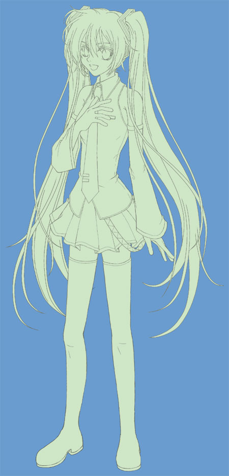 寒中見舞い絵　ミク-線画