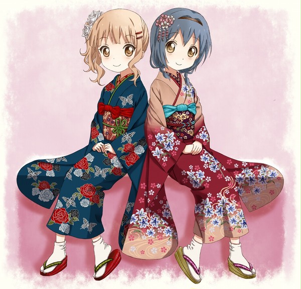晴れ着の櫻子と向日葵