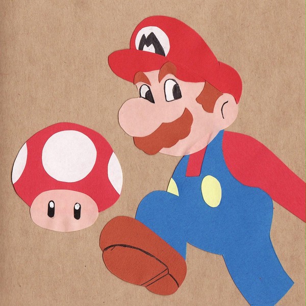 【紙絵】マリオと赤いきのこ
