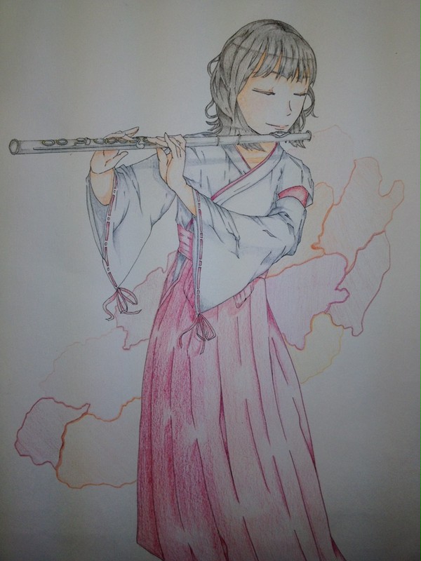 巫女姿でフルート