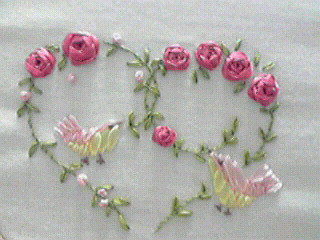 リボン刺繍の巾着袋